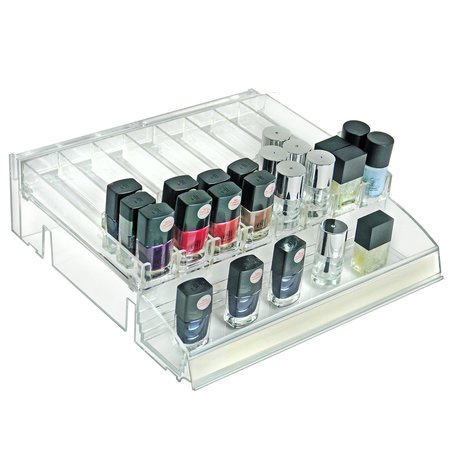 Azar Displays Clear 8 Compartment Divider Bin Cosmetic Tray with Tester Tray on Front and with Pushers, 2-Pack 225840-TESTER-8COMP-2PK